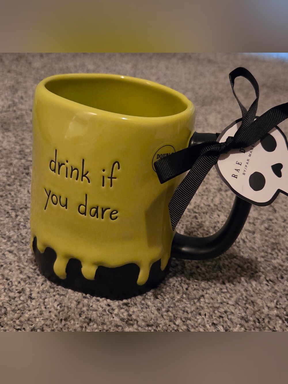 Drink If You Dare Rae Dunn Mug Green & Black Blood Drip Halloween Spooky